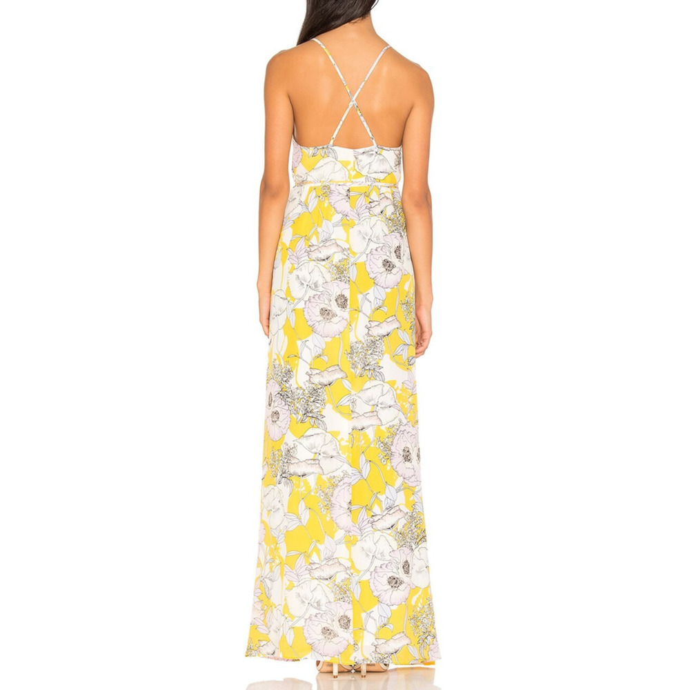 Yumi Kim Anthro Silk Floral Maxi Dress Rush Hour Wrap Tie Front Yellow Size XS - Picture 11 of 16